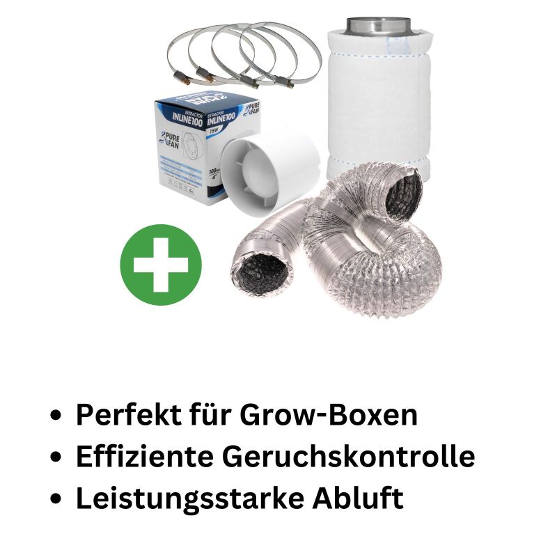 Grow Abluft Set Eco 107 m³/h 100 mm Anschluss – Lüfter Grow